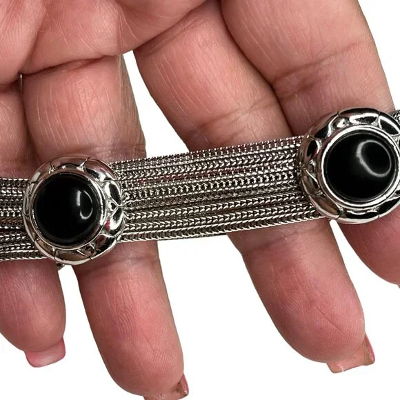 Vintage Silver & Black Stone  Bracelet - Picture 4 of 8